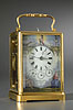 A rare Second Empire gilt brass and painted porcelain carriage clock of eight day duration possibly by Henri Jacot